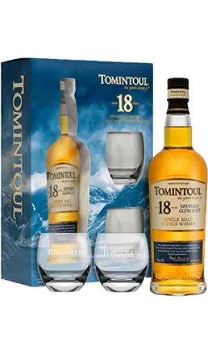 Tomintoul 18YO Single Malt Giftbox   2 Tumblers 700ml